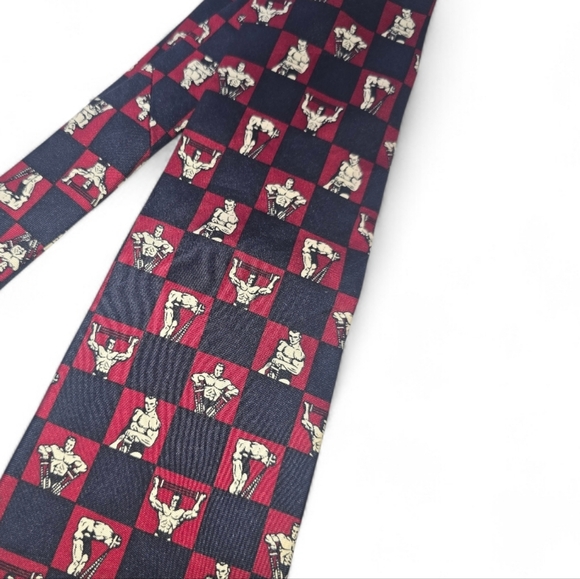 Vintage Josh Bach Body Builder Printed Checkered Neck Tie - Picture 5 of 8
